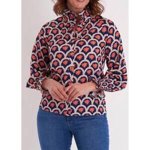 NEW CK BRADLEY plato long sleeve blouse in camber naval blue